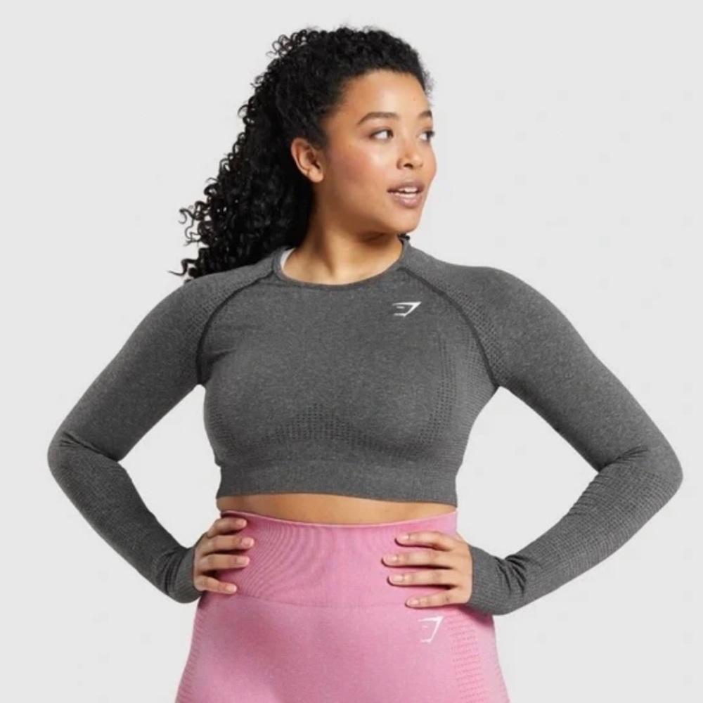 Gymshark vital seamless long sleeve cropped top - dark gray